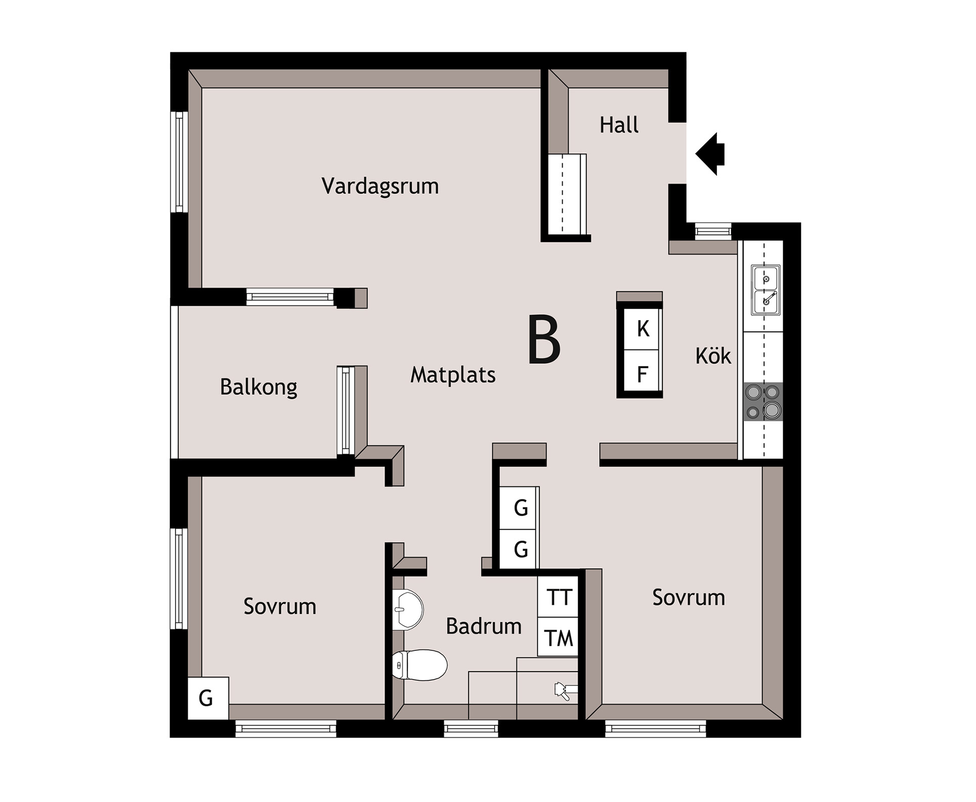 Minkebergsvägen 3. Planlösning.
